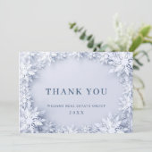 Carte De Remerciements Élégants Snowflakes Entreprise Noël (Debout devant)