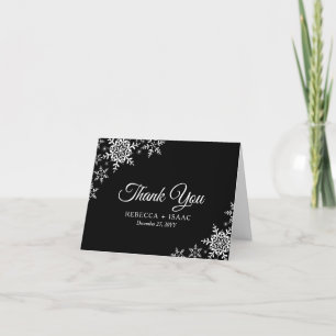 Carte De Remerciements Élégants Snowflakes Plaid Black Mariage