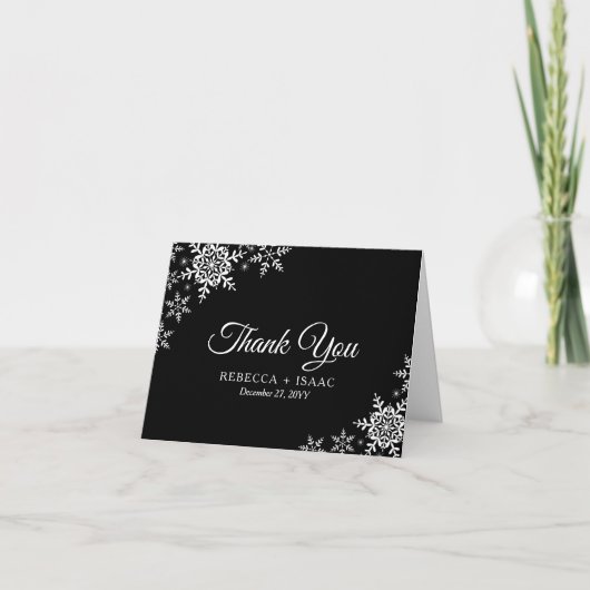Carte De Remerciements Élégants Snowflakes Plaid Black Mariage (Devant)
