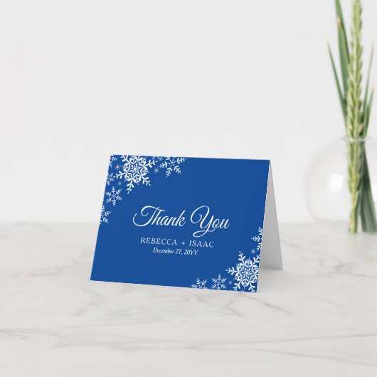Carte De Remerciements Élégants Snowflakes Plaid Mariage bleu profond (Devant)