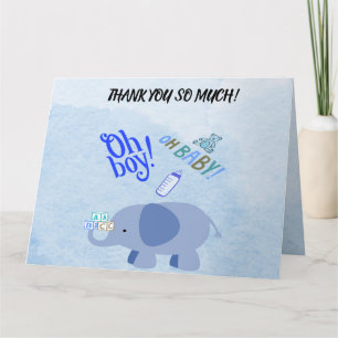 Carte De Remerciements Élément de Baby Shower avec un Éléphant Bleu Ludiq