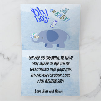 Carte De Remerciements Élément de Baby Shower avec un Éléphant Bleu Ludiq