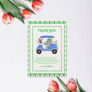 Carte De Remerciements Élément garçon éléphant & singe golf Baby Shower