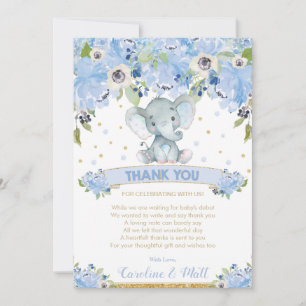 Carte De Remerciements Élémentaire Fleur Bleue Baby Shower Garçon