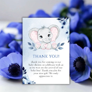 Carte De Remerciements Elephant Avec Bleu Anemones Baby shower Garçon