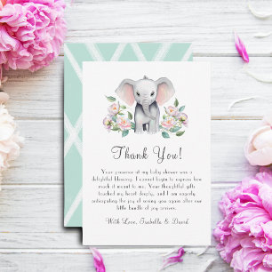 Carte De Remerciements Éléphant Bébé avec Pivoines, Retour d'Eucalyptus