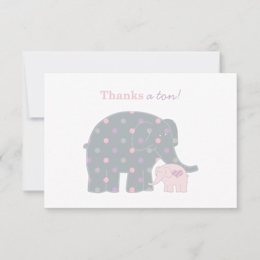 Carte De Remerciements Éléphant Bébé Mère Rose Points Violets Fille (Devant)