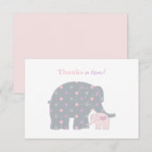 Carte De Remerciements Éléphant Bébé Mère Rose Points Violets Fille (Devant / Derrière)