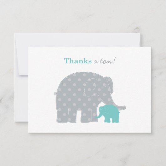 Carte De Remerciements Éléphant Bébé Mère Teal Gris Points (Devant)