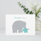 Carte De Remerciements Éléphant Bébé Mère Teal Gris Points (Debout devant)
