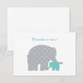 Carte De Remerciements Éléphant Bébé Mère Teal Gris Points (Devant / Derrière)