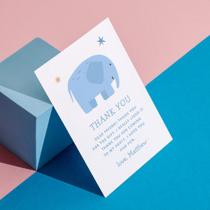 Carte De Remerciements Éléphant Bleu   Anniversaire Enfants Safari Jungle