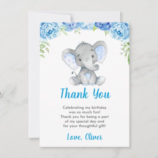 Carte De Remerciements Elephant Boy Blue Anniversaire Little Peanut (Devant)