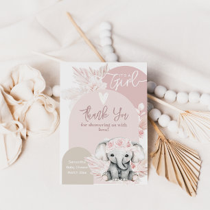 Carte De Remerciements Elephant c'est une fille Boho Floral Baby shower r