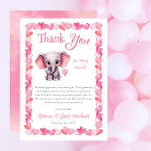 Carte De Remerciements Elephant Coeurs roses Baby shower fille