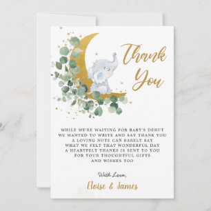 Carte De Remerciements Eléphant de verdure chic au-dessus du Baby shower