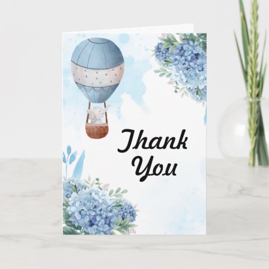 Carte De Remerciements Elephant Hot Air Balloon Blue Hydrangea photo (Devant)