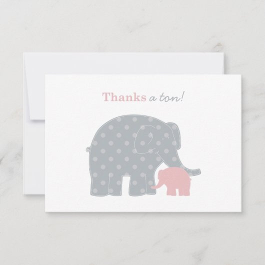 Carte De Remerciements Éléphant Mère Bébé Fille Rose Points Gris (Devant)