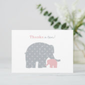 Carte De Remerciements Éléphant Mère Bébé Fille Rose Points Gris (Debout devant)