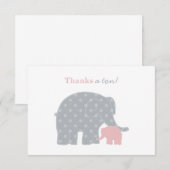 Carte De Remerciements Éléphant Mère Bébé Fille Rose Points Gris (Devant / Derrière)