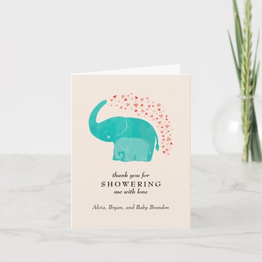 Carte De Remerciements Eléphant Mère et Baby shower de veau Personnalisé (Devant)
