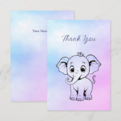 Carte de remerciements Eléphant mignon (Devant / Derrière)