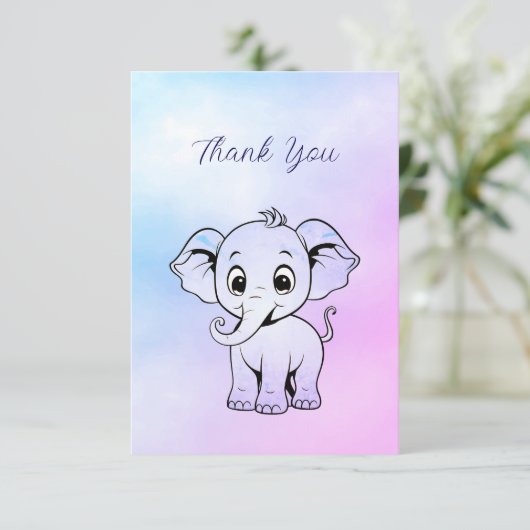 Carte de remerciements Eléphant mignon (Debout devant)