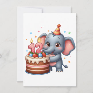 Carte De Remerciements Éléphant Mignon 12e Anniversaire