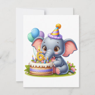 Carte De Remerciements Éléphant Mignon 6ème Anniversaire