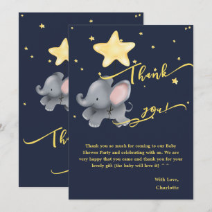 Carte De Remerciements Éléphant Mignon & Ballon Sous la Nuit Étincelante