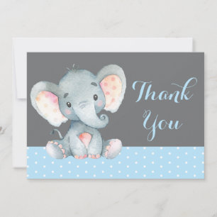 Carte De Remerciements Éléphant Mignon Bébé Garçon Bleu et Gris
