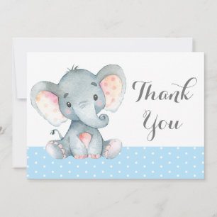 Carte De Remerciements Éléphant Mignon Bébé Garçon Bleu et Gris