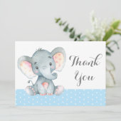 Carte De Remerciements Éléphant Mignon Bébé Garçon Bleu et Gris (Debout devant)