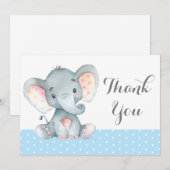 Carte De Remerciements Éléphant Mignon Bébé Garçon Bleu et Gris (Devant / Derrière)