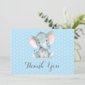 Carte De Remerciements Éléphant Mignon Bébé Garçon Bleu et Gris (Debout devant)