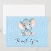 Carte De Remerciements Éléphant Mignon Bébé Garçon Bleu et Gris (Devant / Derrière)