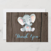 Carte De Remerciements Éléphant Mignon Bébé Garçon Bleu et Gris (Devant)