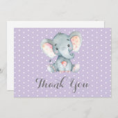 Carte De Remerciements Eléphant mignon fille pourpre et gris (Devant / Derrière)