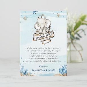 Carte De Remerciements Eléphant mignon Nautique bébé garçon douche