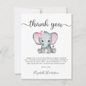 Carte De Remerciements Eléphant rose bébé fille douche (Devant)