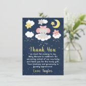 Carte De Remerciements Elephant rose et Baby shower de marine (Debout devant)
