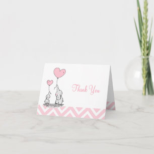Carte De Remerciements Éléphant Rose Pastel Personnalisé Bébé Fille