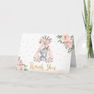Carte De Remerciements Eléphant tribal mignon Baby shower d'anniversaire