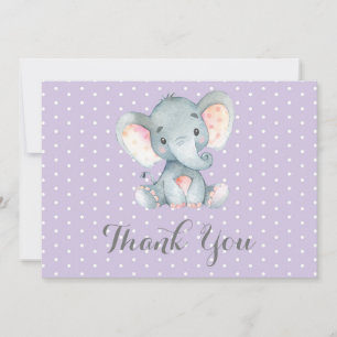 Carte De Remerciements Éléphanteau Mignon Fille Violet et Gris