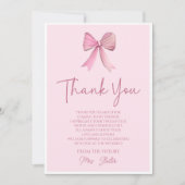 Carte De Remerciements Elle Noue Le Nœud Rose Bow Réception De Mariage (Devant)