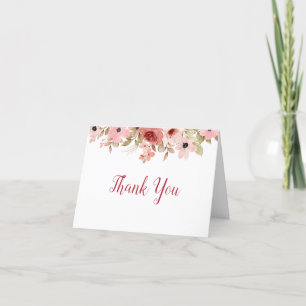 Carte De Remerciements ELLE Rose Fleur Élégant Mariage