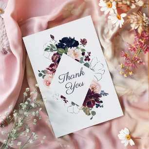 Carte De Remerciements Embrassez le Mariage floral Bleu de la marine de