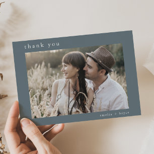 Carte De Remerciements EMELIA Flat Minimal Blue Boho Rustic Photo Mariage