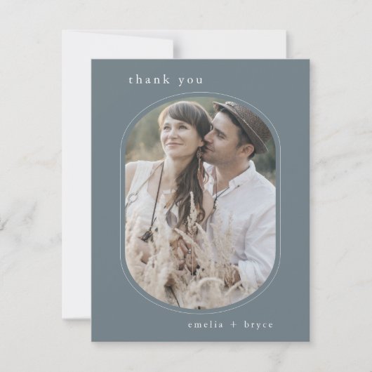 Carte De Remerciements EMELIA Flat Navy Rustic Minimal Boho Photo Mariage (Devant)