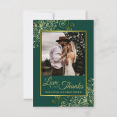 Carte De Remerciements Emerald & Gold Love & Thanks Photo & Note Mariage (Devant)